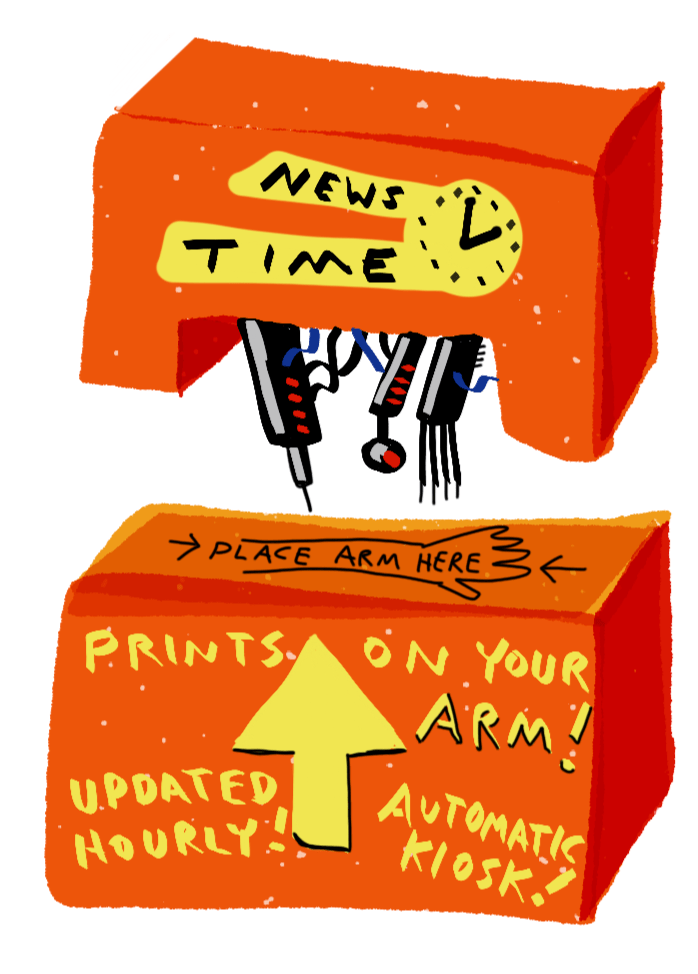 Stay informed about current events and local news with this incredible printing tip that resurrects the printed newspaper, with a twist: the paper is replaced by your own skin. Fortunately for you, no printing press is involved.